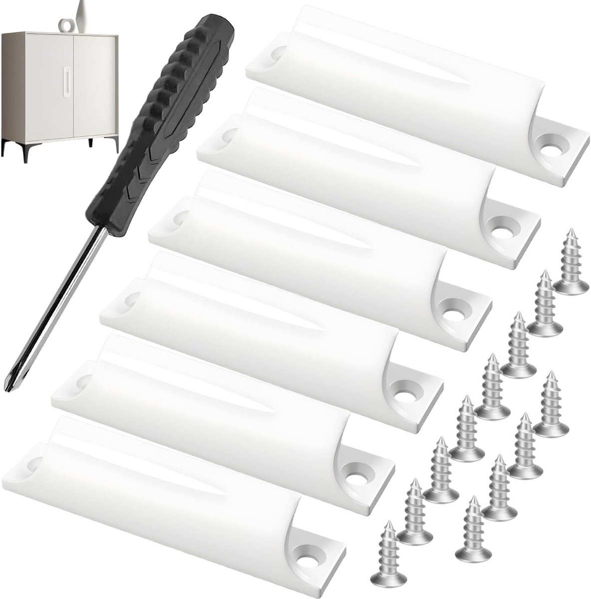 Set van 6 Witte Aluminium Kastgrepen voor Keukenmeubels - Verstevigde Handgrepen voor Lades en Deuren met Schroeven en Schroevendraaier