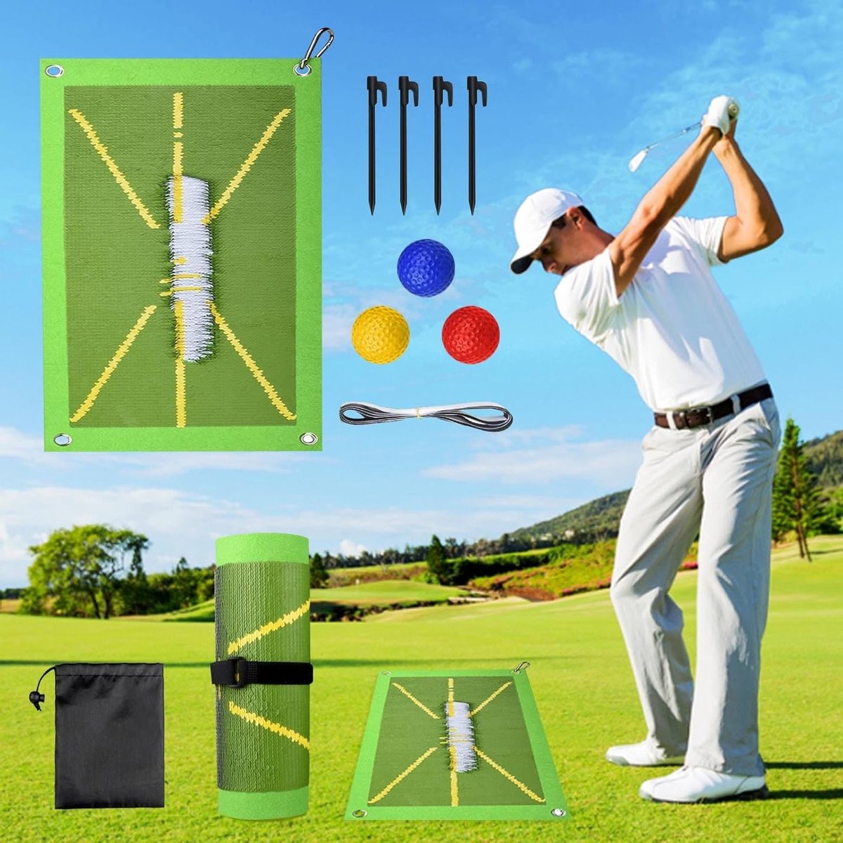 Golf Oefenmatten voor Beginners, Ideaal voor Swing Analyse en Verbetering van Balcontact, Perfect voor Thuisgebruik en Golftraining