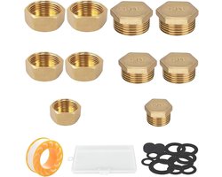 Set van 10 Messing Blinde Pluggen voor Waterleidingen - Eindkappen voor Binnen en Buiten, Geschikt voor 1/4, 3/8 en 1/2 Inch, Veelzijdige Oplossing voor Tuin en Huishouden