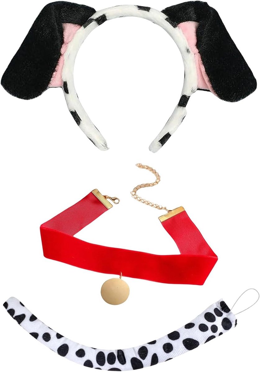 3-delige Dalmatian Kostuum Accessoires Set, inclusief Hondenoren Hoofdband, Fluwelen Choker en Staart voor Wereld Boek Dag, Halloween en Dieren Cosplay Feestjes