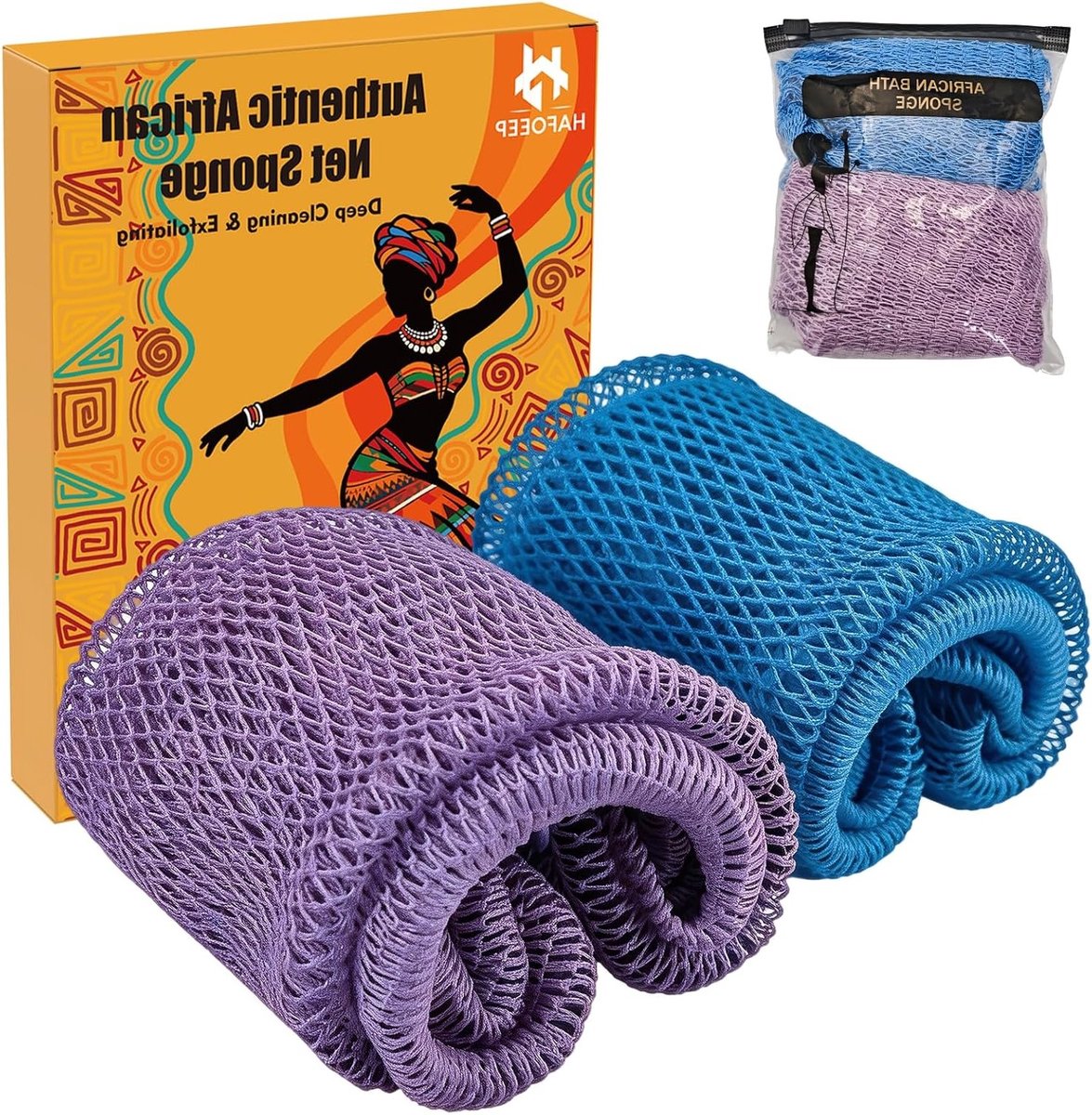 2 Stuks Afrikaanse Net Spons - Exfoliërende Bad Spons voor Lichaam, Douche en Peeling, Ideaal voor Achterkant en Verzorging van de Huid