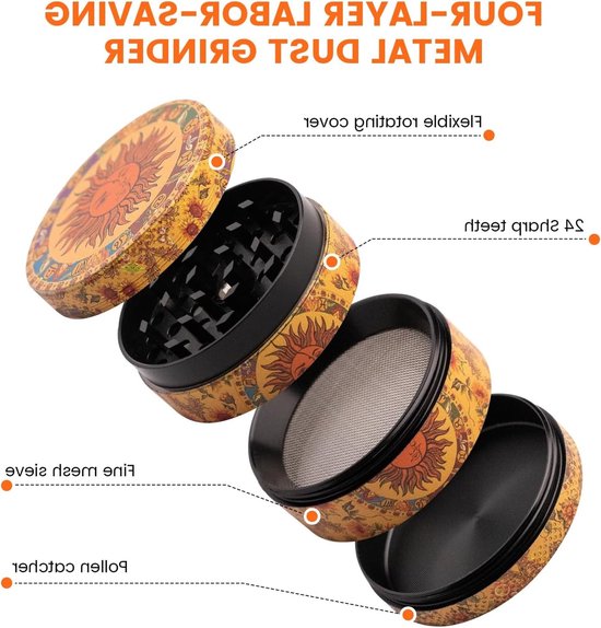 Grote 50mm Kruidenmolen met Schraper en Plastic Borstel, 4-Lagen Design voor Specerijen en Pollenopvang, Ideaal voor Kruidenslijpen en Aromatische Mixen — afbeelding 2