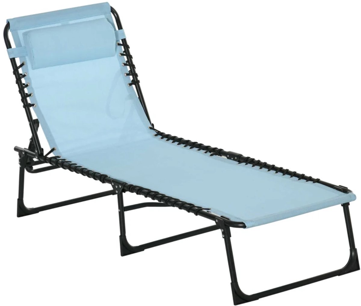 Opklapbare Ligbed met Hoofdsteun - Ligstoel met 4-standen Verstelbare Rugleuning - Tuinstoel - Strandstoel - Campingligstoel - tot 120 kg - Zonnebed - Relaxstoel voor Tuin, Terras, Zwembad & Balkon - Turquoise