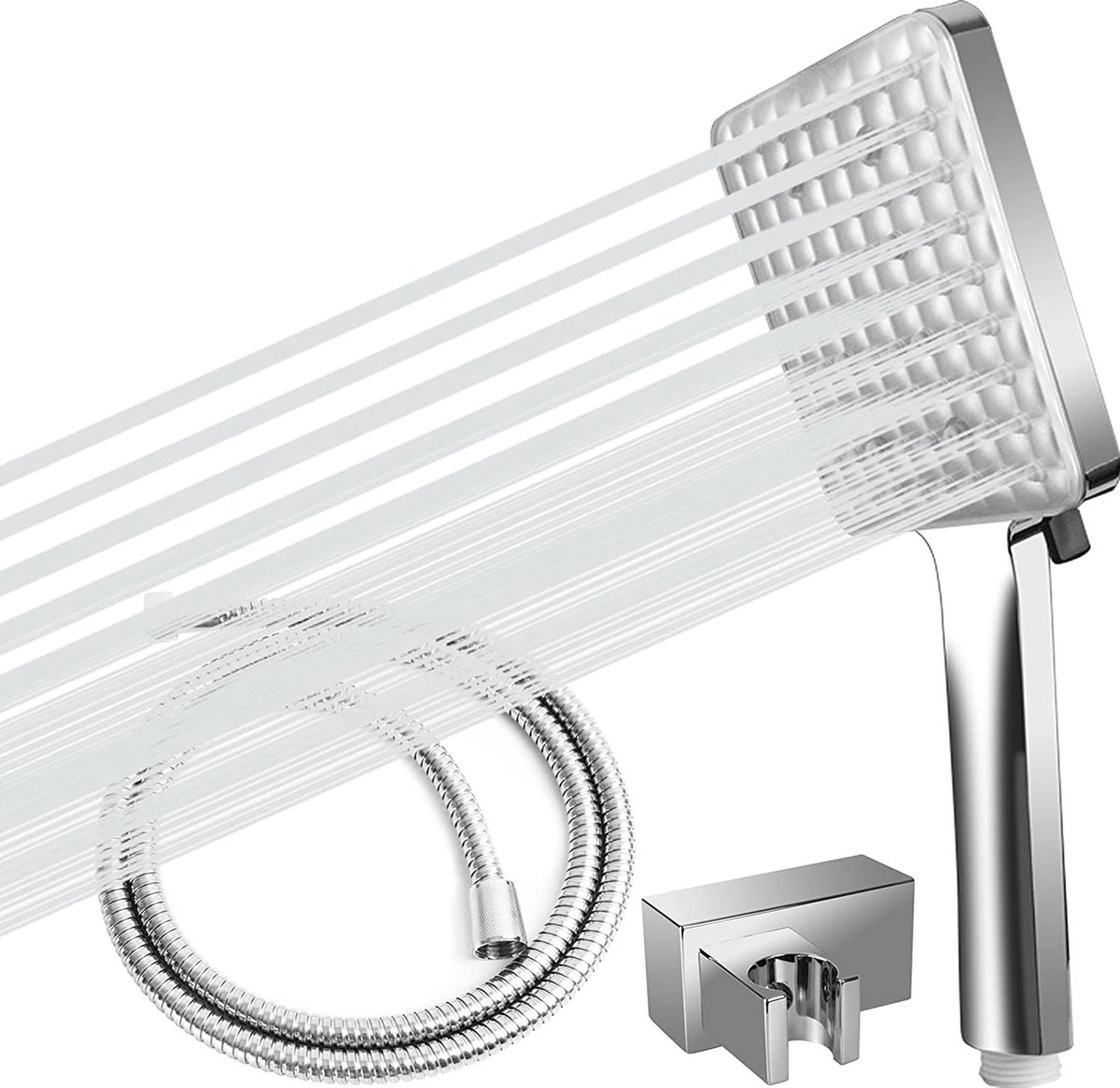 Douchekop met slang en douchehouder, douchekop met 6 soorten