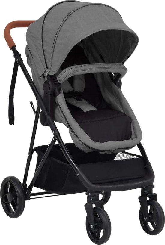 vidaXL Kinderwagen 2 in 1 staal lichtgrijs en zwart bol