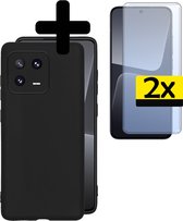Hoesje Geschikt voor Xiaomi 13 Hoesje Siliconen Case Met 2x Screenprotector - Hoes Geschikt voor Xiaomi 13 Hoes Siliconen - Zwart