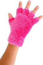 Vingerloze handschoenen pluche neon-pink