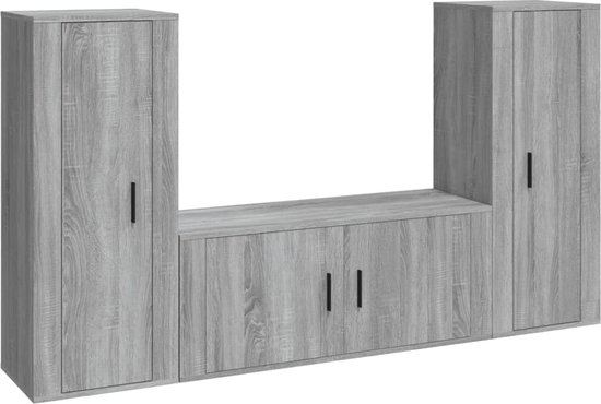 vidaXL - 3-delige - Tv-meubelset - bewerkt - hout - grijs - sonoma - eikenkleurig