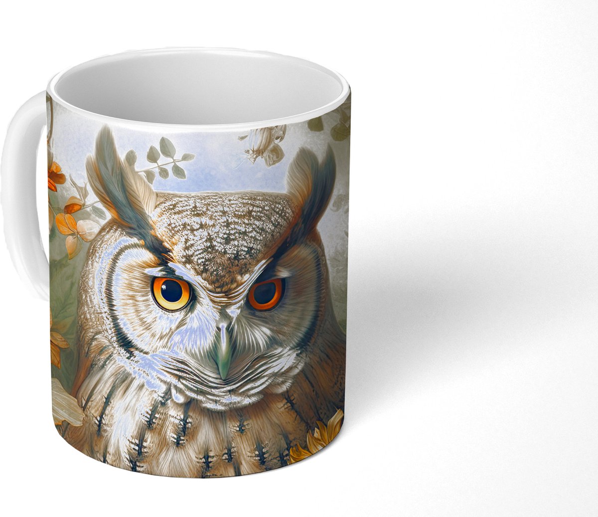 Mok - Koffiemok - Uil - Vogels - Bloemen - Natuur - Mokken - 350 ML - Beker - Koffiemokken - Theemok