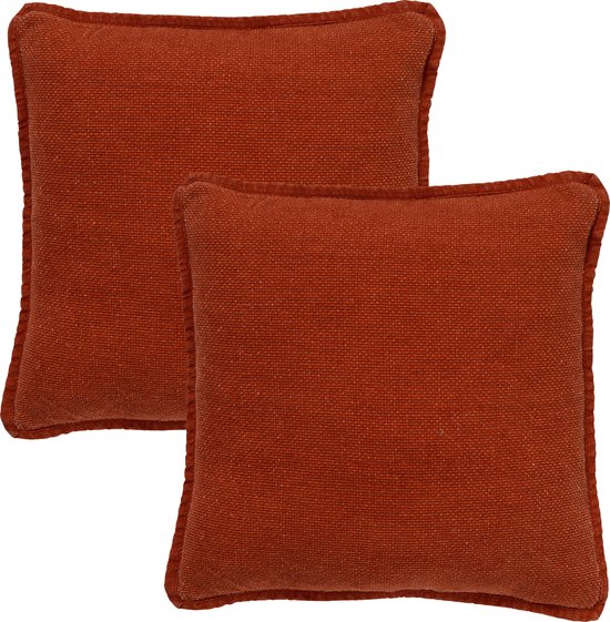 Set van 2 Sierkussens - Dutch Decor BOWIE - 45x45 cm - Potters Clay - oranje – unikleur – inclusief binnenkussens - gewassen katoen