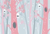 Fotobehang - Vlies Behang - Roze Bomen in de Sneeuw - Kinderbehang - 520 x 318 cm