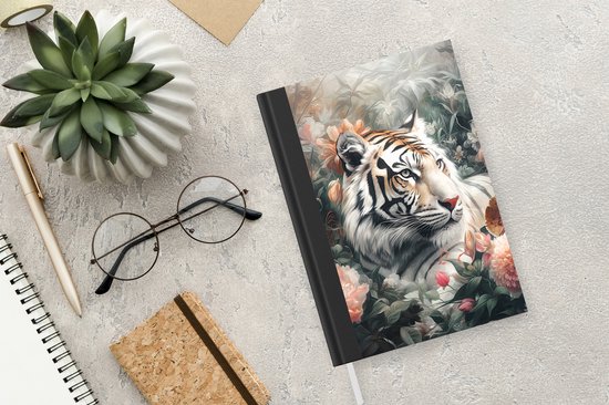 Carnet - Carnet d'écriture - Tigre - Animaux sauvages - Fleurs - Jungle - Carnet - Format A5 - Bloc-notes