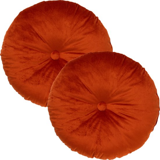 Set van 2 Sierkussens rond - Dutch Decor OLLY - 40 cm - Velvet - Potters Clay - oranje – unikleur – inclusief binnenkussens - gestikt