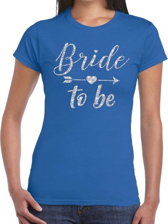 Bride to be Cupido zilver glitter tekst t-shirt blauw dames