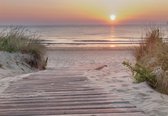 Papier peint photo - Papier peint intissé - Coucher de soleil sur la mer sur les dunes et la plage - 520 x 318 cm
