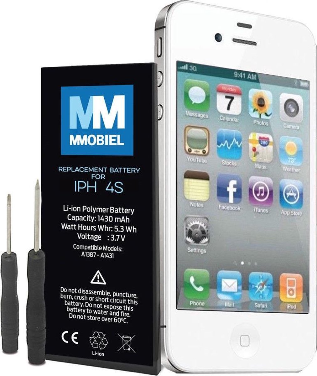 MMOBIEL Batterij / accu geschikt voor iPhone 4S Batterij Li-Ion 3.7V  1430mAh 5.3Wh met... | bol.com