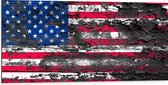 Dibond - Modder op Amerikaanse Vlag - 100x50 cm Foto op Aluminium (Wanddecoratie van metaal)