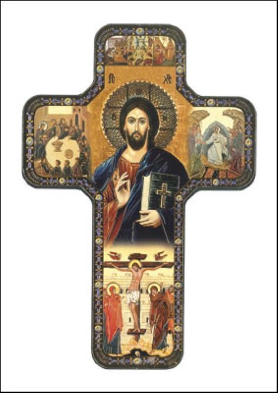 Ikoon op houten kruis Pantocrator (12521)