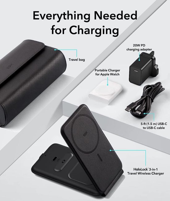 ESR HaloLock Station de recharge MagSafe 3-en-1 iPhone/AirPods (Pro)/montre  | bol