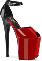 Pleaser - FLAMINGO-868 Sandaal met enkelband, Paaldans schoenen - US 8 - 38 Shoes - Rood/Zwart