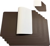 VIGH Essentials - Dubbelzijdige placemat set van 6 met bijpassende onderzetters - kunstleer - donkerbruin/wit - 30 x 45 cm - makkelijk schoon