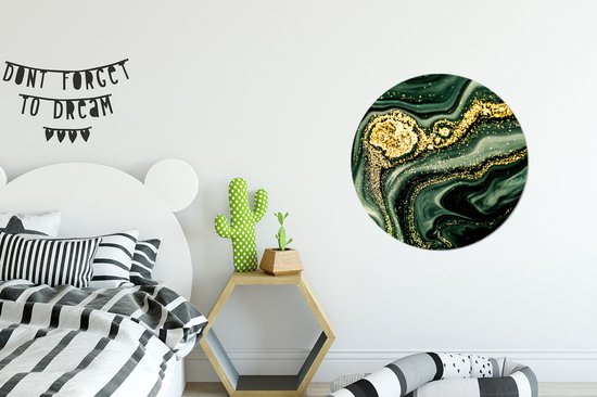 WallCircle - Stickers muraux - Cercle Papier Peint - Marbre - Or - Glitter - Vert - Aspect Marbre - Luxe - 80x80 cm - Cercle Mural - Auto Adhésif - Autocollant Rond Papier Peint