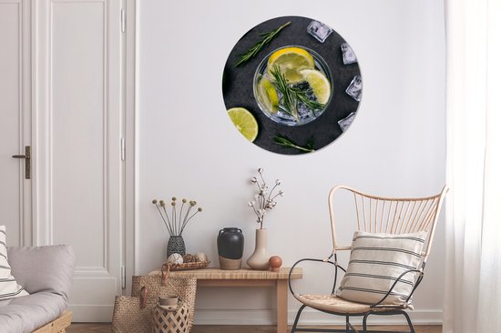 WallCircle - Cercle mural - Cercle mural intérieur - Boisson - Fruit - Tasse - Citroen - 90x90 cm - Décoration murale - Peintures ronds