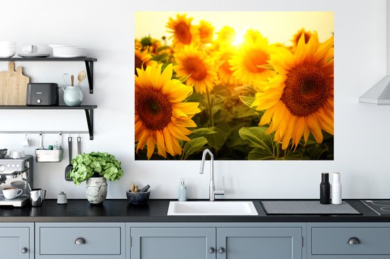 Stickers muraux - Film autocollant - Tournesol - Jaune - Fleurs - Soleil - 120x90 cm - Film adhésif - Stickers muraux chambre d'enfant - Papier peint autocollant - Papier peint autocollant - Film autocollant