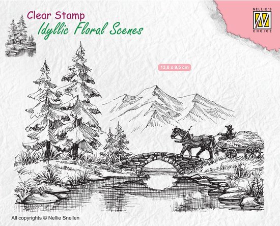 Foto: Ifs022 idyllic floral scenes clear stamps nellie snellen horse and cart stempel landschap met paard en water