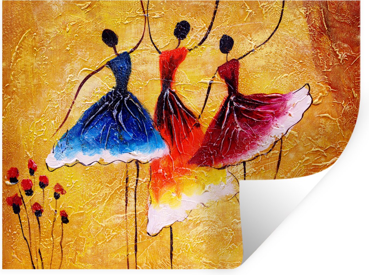 Muurstickers - Sticker Folie - Schilderij - Vrouwen - Jurk - Olieverf - 160x120 cm - Plakf