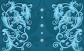 Floral Pattern Blue Photo Wallcovering