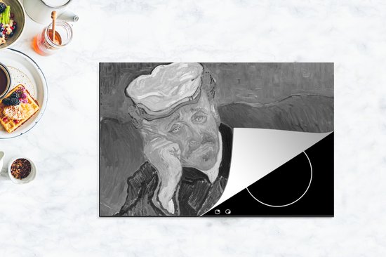 KitchenYeah® Inductie beschermer 80.2x52.2 cm - Portret van Dr. Gachet - Vincent van Gogh - Zwart - Wit - Kookplaataccessoires - Afdekplaat voor kookplaat - Inductiebeschermer - Inductiemat - Inductieplaat mat