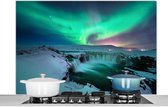 Spatscherm keuken 120x80 cm - Kookplaat achterwand Noorderlicht - Sneeuw - Natuur - IJsland - Muurbeschermer - Spatwand fornuis - Hoogwaardig aluminium