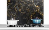 Spatscherm keuken 100x65 cm - Kookplaat achterwand Marmer - Textuur - Grijs - Goud - Marmerlook - Luxe - Muurbeschermer - Spatwand fornuis - Hoogwaardig aluminium