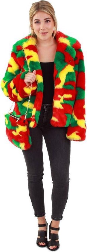 Slank Chronisch Italiaans Korte gekleurde bontjas rood geel groen - maat 44-46 L XL - fake fur jas  nepbont... | bol.com