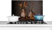 Spatscherm keuken 60x40 cm - Kookplaat achterwand Stilleven - Bloemen - Vaas - Donker - Muurbeschermer - Spatwand fornuis - Hoogwaardig aluminium