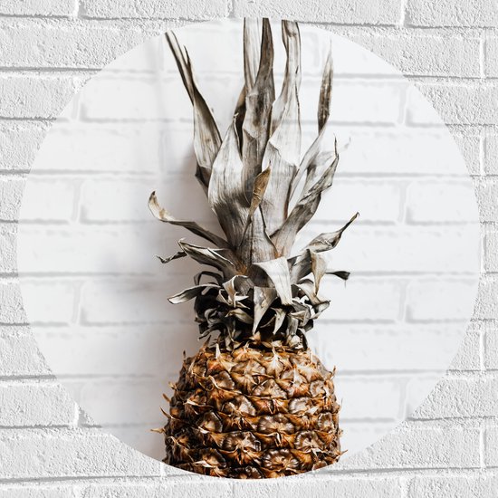 Muursticker Cirkel - Ananas op Witte Achtergrond - 70x70 cm Foto op Muursticker