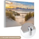 Glasschilderij - Foto op glas - Strand - Zee - Zon - Duin - Wanddecoratie - 120x80 cm - Schilderij glas - Kamer decoratie - Acrylglas - Schilderijen woonkamer - Portret van de zomer