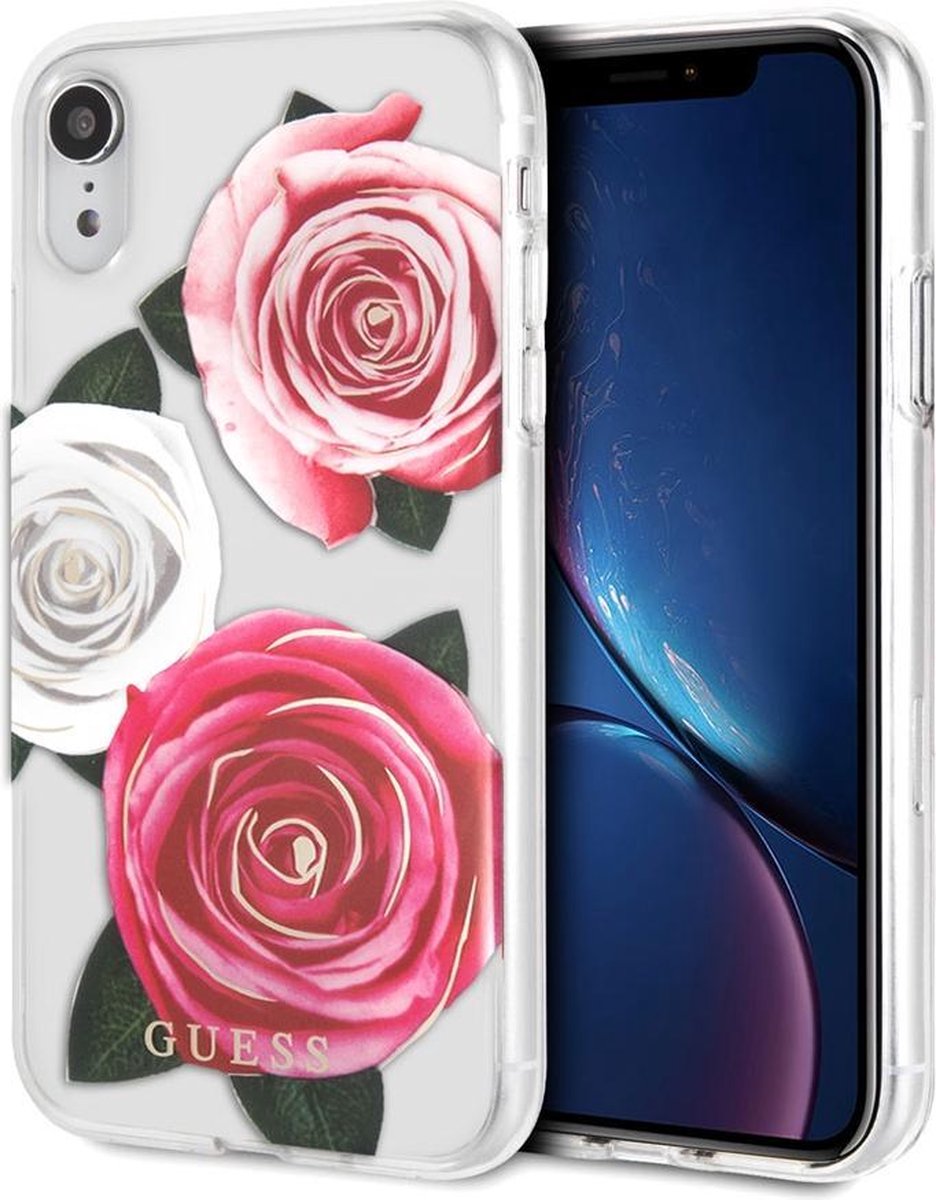 iPhone XR TPU Case hoesje - Guess - Bloemen Roze - TPU