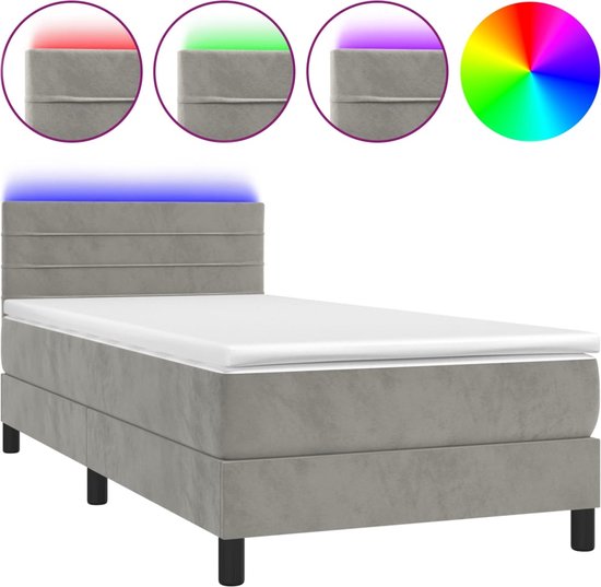 vidaXL - Boxspring - met - matras - en - LED - fluweel - lichtgrijs - 100x200 - cm