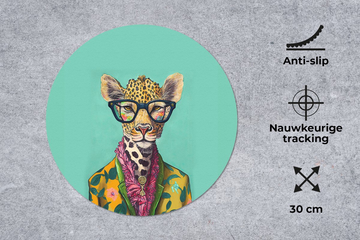 Muismat rond 30x30 cm - Mousepad Bladeren - Bril - Giraffe - Dieren - Design - Ronde muismatten
