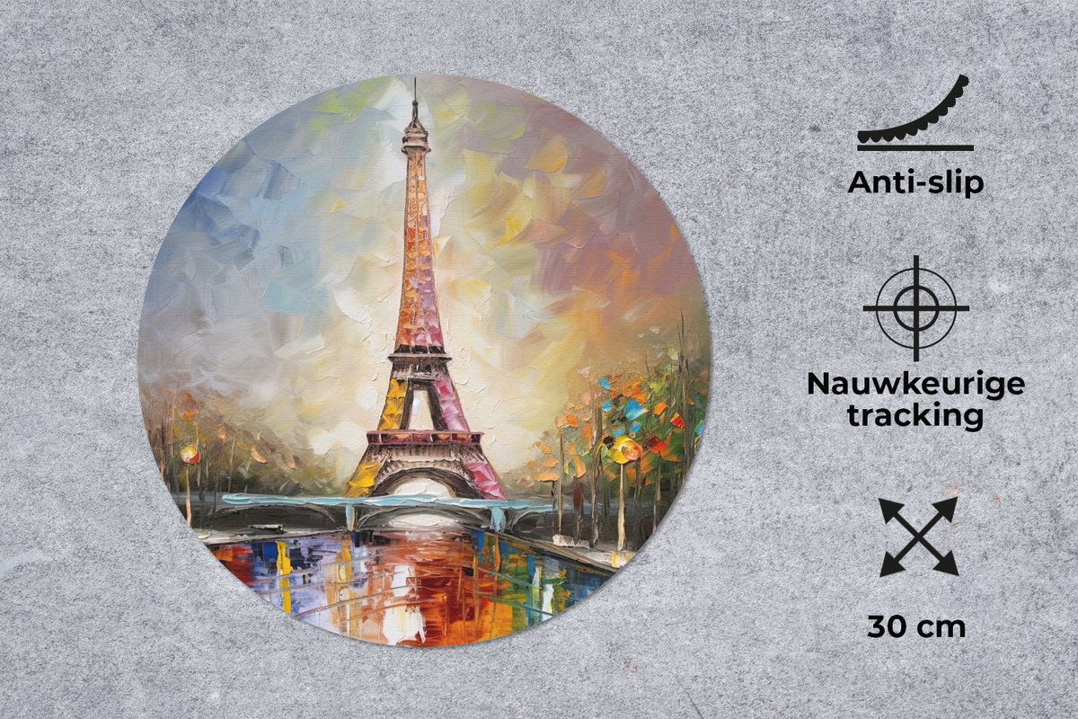 Muismat rond 30x30 cm - Mousepad Eiffeltoren - Schilderij - Olieverf - Parijs - Ronde muismatten