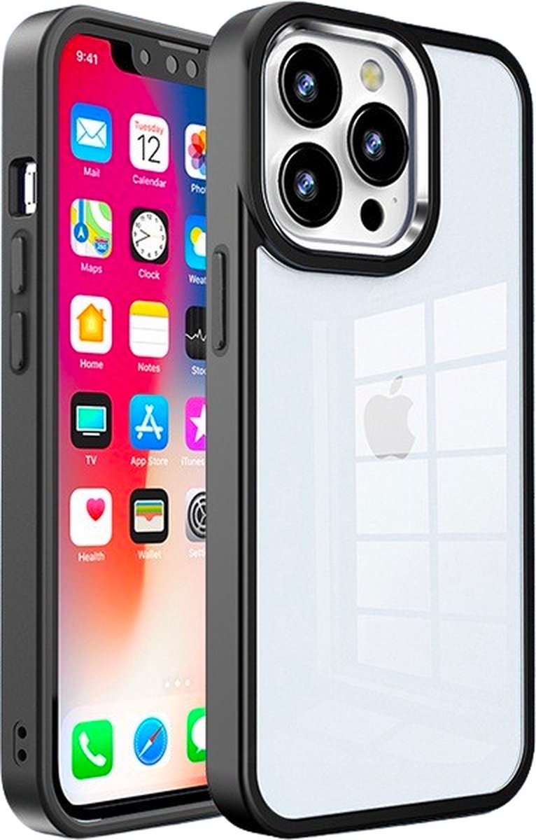 Hoozey - Hoesje geschikt voor Apple iPhone 14 - Clear Case - Zwart