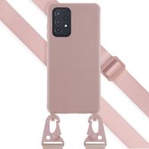 Selencia Hoesje Met Koord Geschikt voor Samsung Galaxy A52 (4G) / A52s / A52 (5G) - Selencia Siliconen hoesje met afneembaar koord - roze