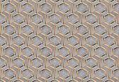 Fotobehang - Vlies Behang - Gouden Hexagons op Grijs Hout - 416 x 290 cm