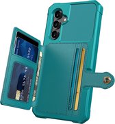 Casemania Hoesje Geschikt voor Samsung Galaxy A54 5G Turquoise - Luxe Back Cover met Pasjeshouder - RFID Bescherming - Wallet Case