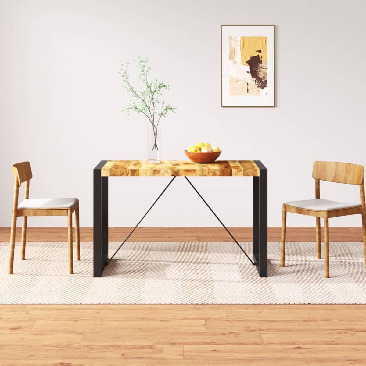 vidaXL Eettafel - 120 - cm - massief - ruw - mangohout bruin en zwart