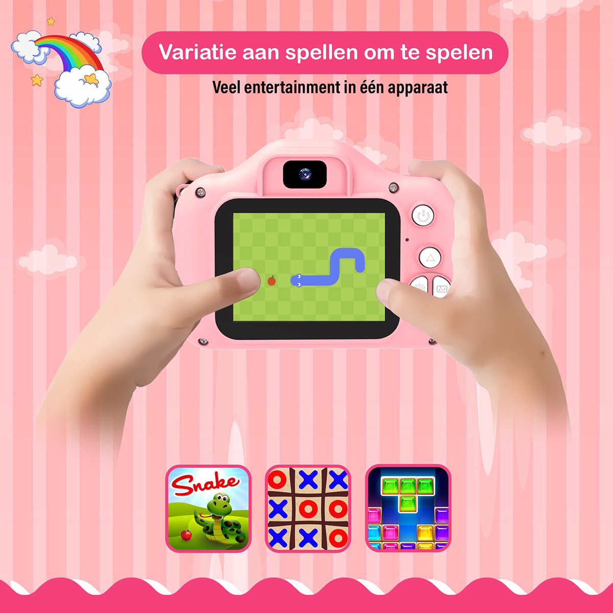 Ilona® Digitale Kindercamera HD 1080p inclusief stickervel - Speelgoedcamera - 32GB micro sd kaart - Fototoestel Voor Kinderen - Selfie Camera - Roze — afbeelding 4