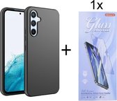 Silicone Soft Back Cover Hoesje Geschikt voor: Samsung Galaxy A14 5G - Zwart + 1X Tempered Glass Screenprotector - ZT Accessoires