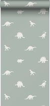 Papier peint ESTAhome dinosaures vert menthe grisé - 139284 - 53 cm x 9,54 m